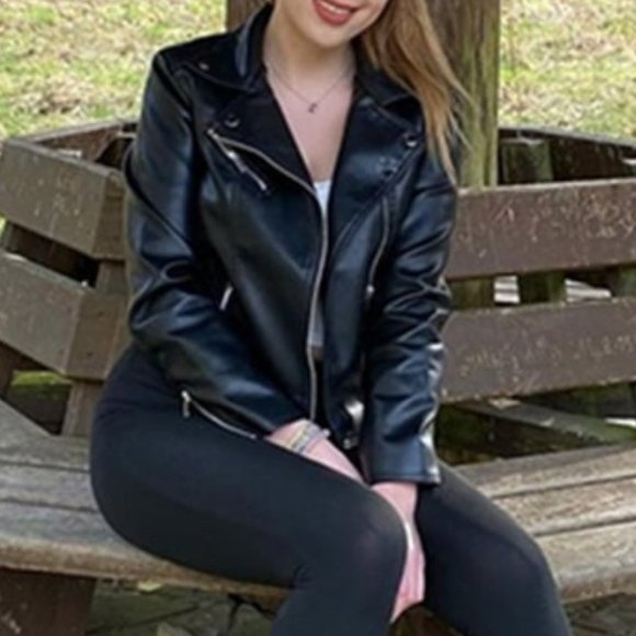 Modern Biker Chick Moto Faux leather Zipper Detail Motorcycle Jacket - Picture 7 of 12